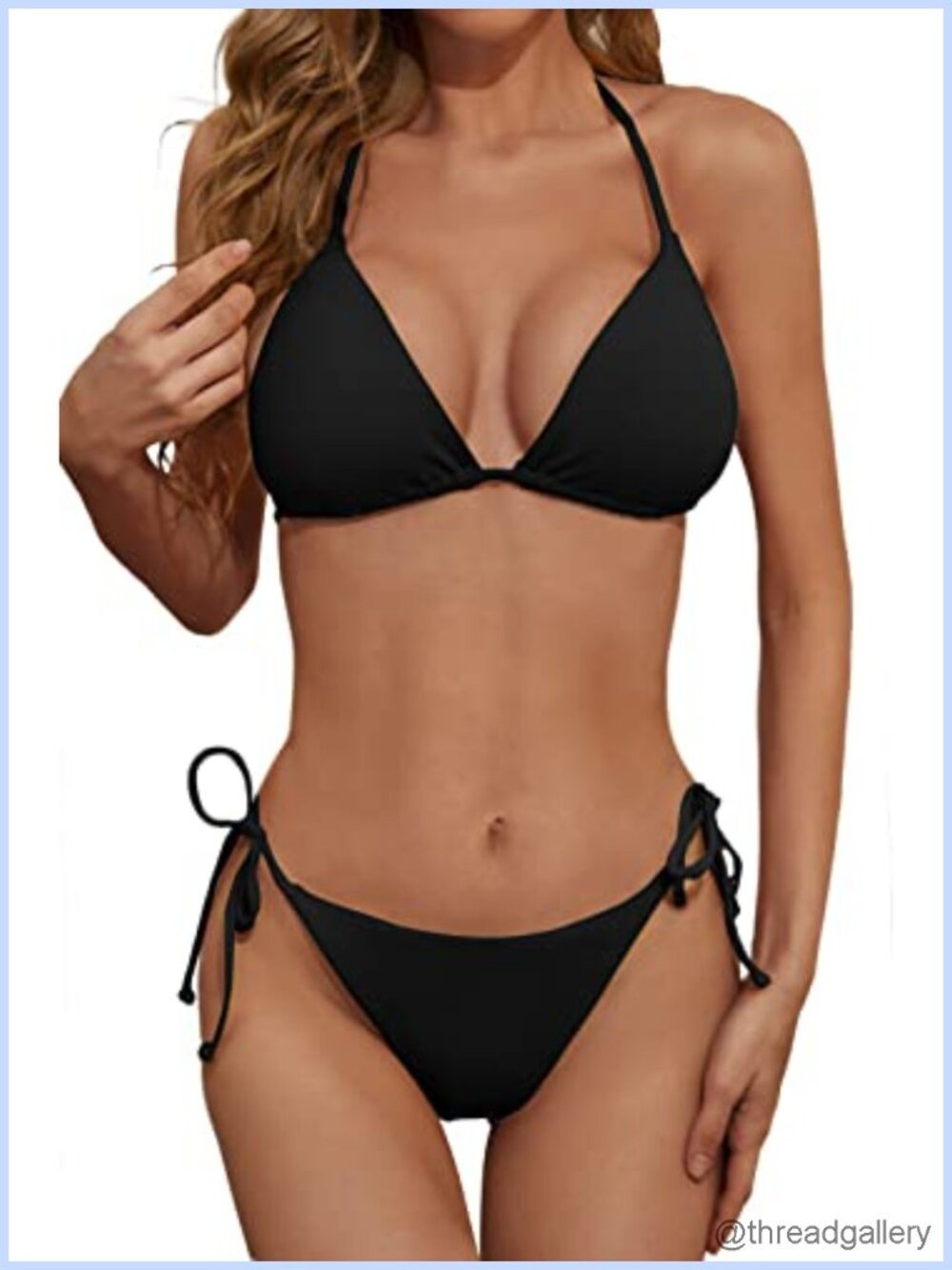 Sexy Ribbed Halter Triangle String Bikini Set 2-Piece with Removable Pads